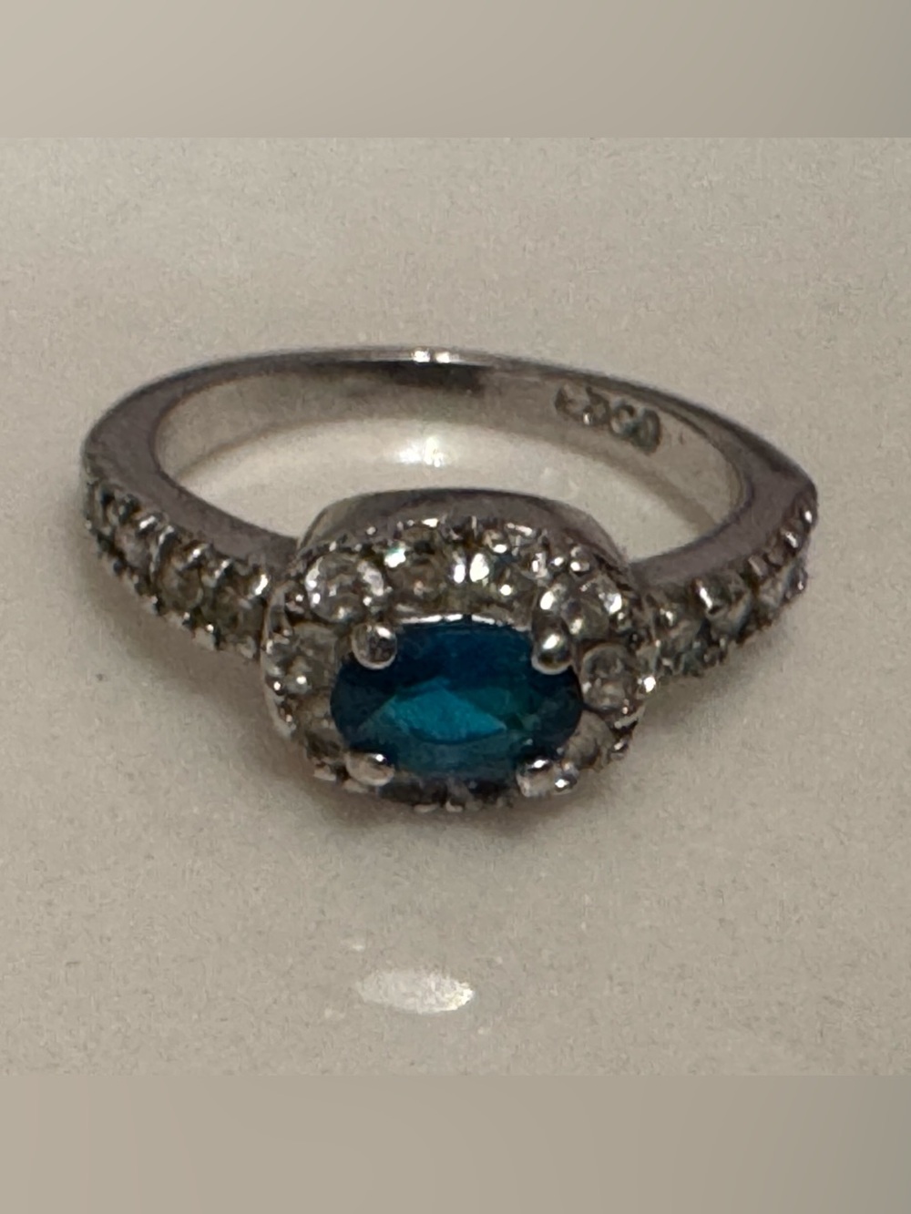 Vintage EDCO Silver Tone Blue CZ Halo Ring Size 5 Statement Cocktail